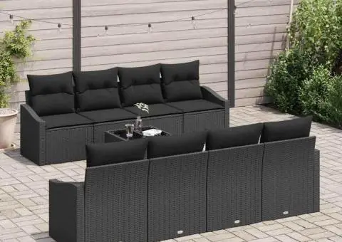 Set de Canapea de Grădină cu Perne Negru Poliratan - 3/5