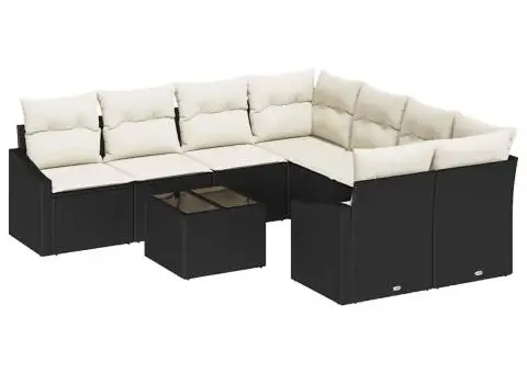 Set de 9 piese Canapea Grădină cu Perne Neagră din Ratan Poli - 2/5