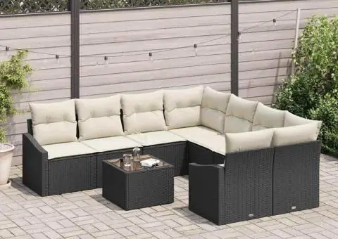 Set de 9 piese Canapea Grădină cu Perne Neagră din Ratan Poli - 3/5