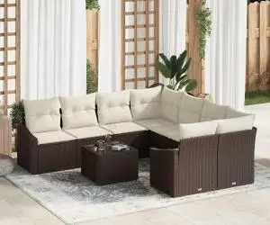 vidaXL Set canapea de grădină cu 9 piese și perne Maro Ratan Poli