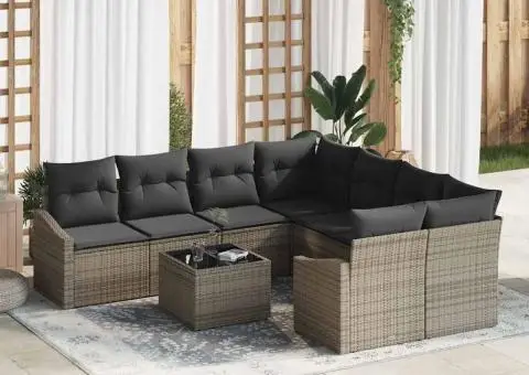 Set canapele 9 piese și perne gri din poliratan - 1/5