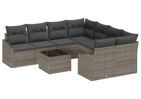 Set canapele 9 piese și perne gri din poliratan - 2/5