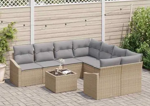 Set canapele grădină cu perne bej din ratan poli - 3/5