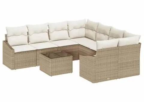 Set de canapea de grădină cu 9 piese și perne bej din ratan sintetic - 2/5