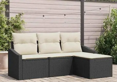 Set de canapea de grădină de 4 piese cu perne Negru Poliratan - 1/5