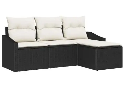 Set de canapea de grădină de 4 piese cu perne Negru Poliratan - 2/5