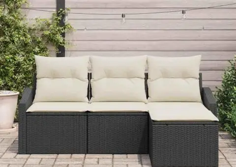 Set de canapea de grădină de 4 piese cu perne Negru Poliratan - 3/5