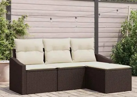 Set canapea grădină de 4 piese cu perne ratan maro - 1/5