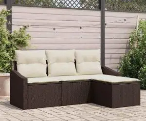 vidaXL Set canapea grădină de 4 piese cu perne ratan maro