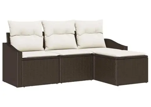 Set canapea grădină de 4 piese cu perne ratan maro - 2/5
