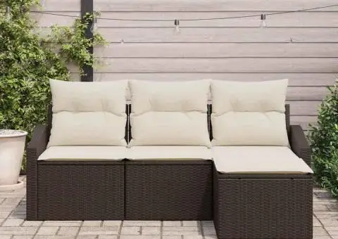 Set canapea grădină de 4 piese cu perne ratan maro - 3/5