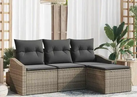 Set de canapea de grădină 4 piese cu perne Gri Ratan Poli - 1/5