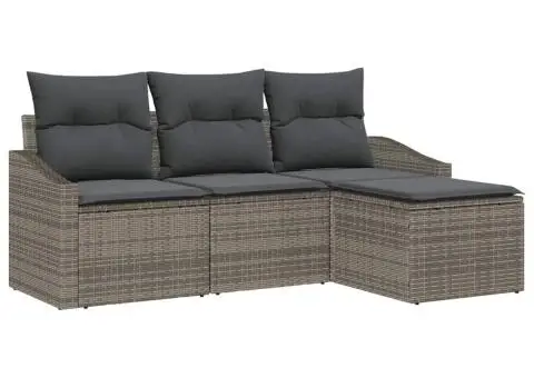 Set de canapea de grădină 4 piese cu perne Gri Ratan Poli - 2/5