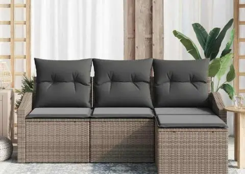 Set de canapea de grădină 4 piese cu perne Gri Ratan Poli - 3/5