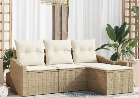 Set de canapea de grădină cu perne de 4 piese Bej din ratan poli - 1/5