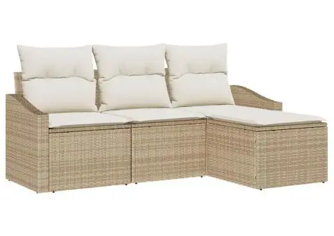 Set de canapea de grădină cu perne de 4 piese Bej din ratan poli - 2/5