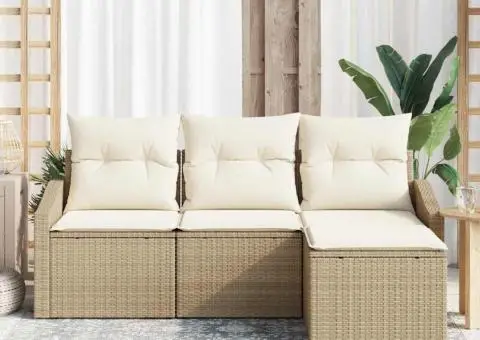 Set de canapea de grădină cu perne de 4 piese Bej din ratan poli - 3/5