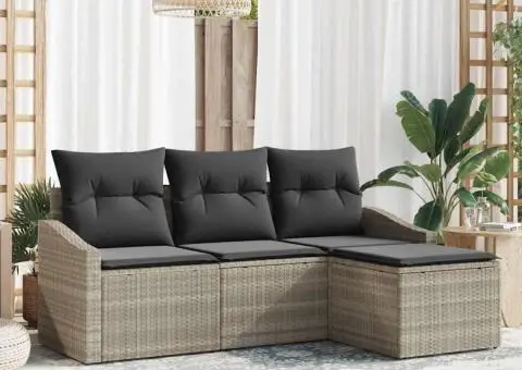 Set canapele grădină cu perne Gri deschis Ratan sintetic - 1/5