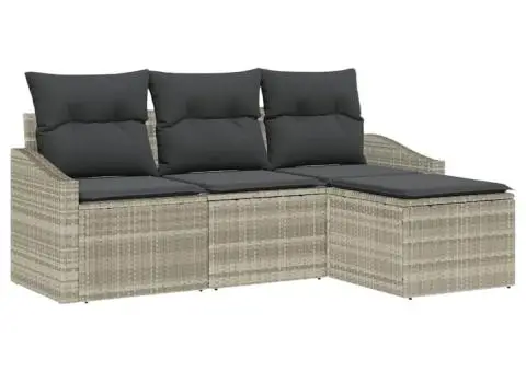 Set canapele grădină cu perne Gri deschis Ratan sintetic - 2/5