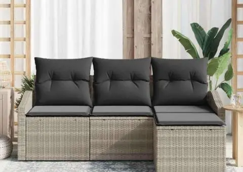 Set canapele grădină cu perne Gri deschis Ratan sintetic - 3/5