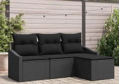 Set de Canapea de Grădină cu Perne Negre din Rattan Poli - 1/5