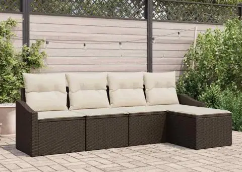 Set de canapea de grădină 5 piese cu perne din ratan poliesteric maro - 1/5