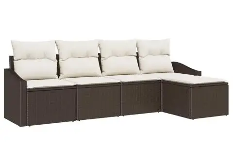 Set de canapea de grădină 5 piese cu perne din ratan poliesteric maro - 2/5