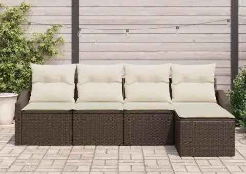 Set de canapea de grădină 5 piese cu perne din ratan poliesteric maro - 3/5