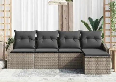 Set de canapea de grădină cu perne gri poli ratan - 3/5