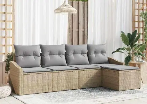 Set de Canapea de Grădină cu Perne Bej Ratan Poli - 1/5