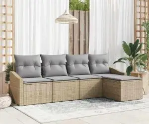 vidaXL Set de Canapea de Grădină cu Perne Bej Ratan Poli