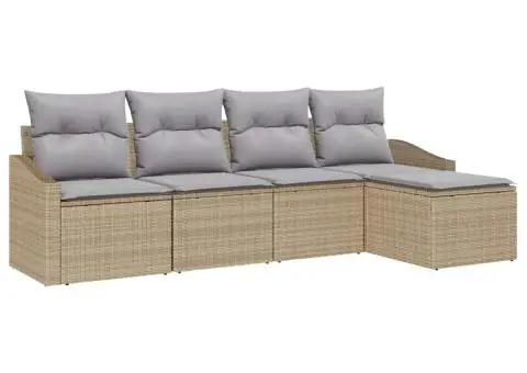 Set de Canapea de Grădină cu Perne Bej Ratan Poli - 2/5