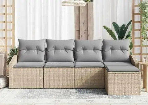 Set de Canapea de Grădină cu Perne Bej Ratan Poli - 3/5