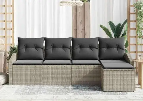 Set de canapea de grădină 5 piese cu perne gri deschis - 3/5