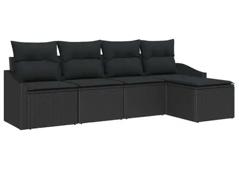 Set de canapea de grădină 5 piese cu perne Negru Poliratan - 2/5