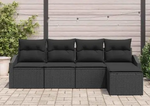 Set de canapea de grădină 5 piese cu perne Negru Poliratan - 3/5