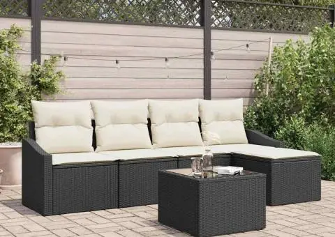 Set canapea grădină 5 piese cu perne maro ratan - 1/5