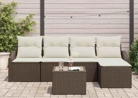 Set Canapea Grădină cu Perne Gri Poliratan - 3/5