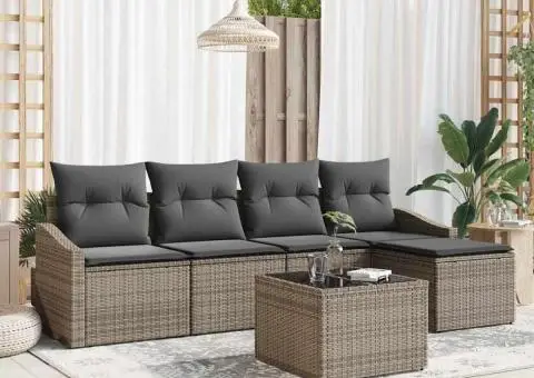 Set de canapea de grădină cu 5 piese și perne din ratan polimeric negru - 1/5