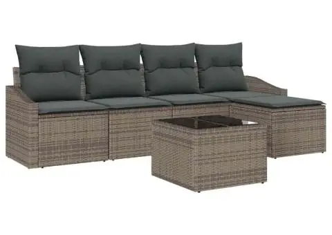 Set de canapea de grădină cu 5 piese și perne din ratan polimeric negru - 2/5