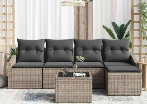 Set de canapea de grădină cu 5 piese și perne din ratan polimeric negru - 3/5