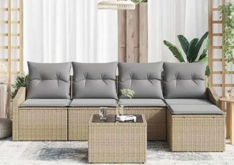 Set de Canapea de Grădină cu Perne Negru Poli Ratan - 3/5