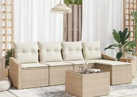 Set canapea grădină cu perne Brown Poly Rattan - 1/5