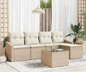 vidaXL Set canapea grădină cu perne Brown Poly Rattan
