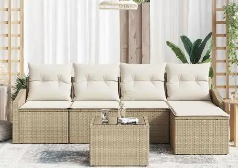 Set canapea grădină cu perne Brown Poly Rattan - 3/5