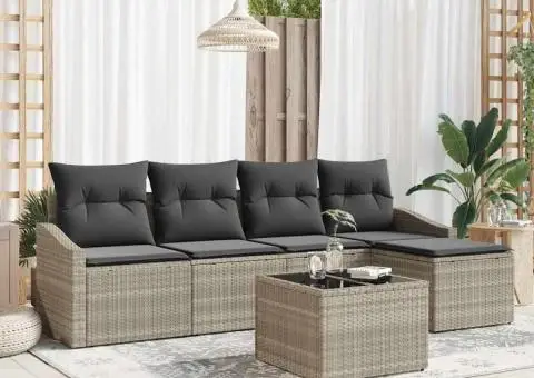 Set de Canapea de Grădină de 6 Piese cu Perne Gri Poliratan - 1/5