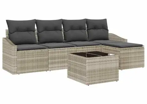 Set de Canapea de Grădină de 6 Piese cu Perne Gri Poliratan - 2/5