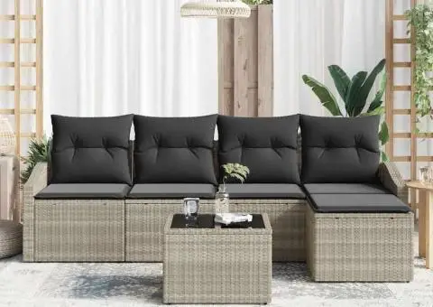 Set de Canapea de Grădină de 6 Piese cu Perne Gri Poliratan - 3/5