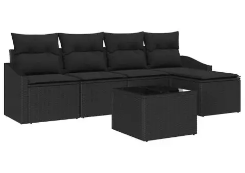 Set Sofa de Grădină 6 Piese cu Perne Bej din Poliratan - 2/5