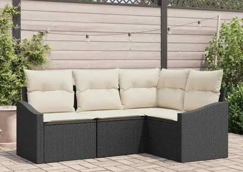 Set de Canapea Grădină cu 4 Piese și Pernă Ratan Negru - 1/5